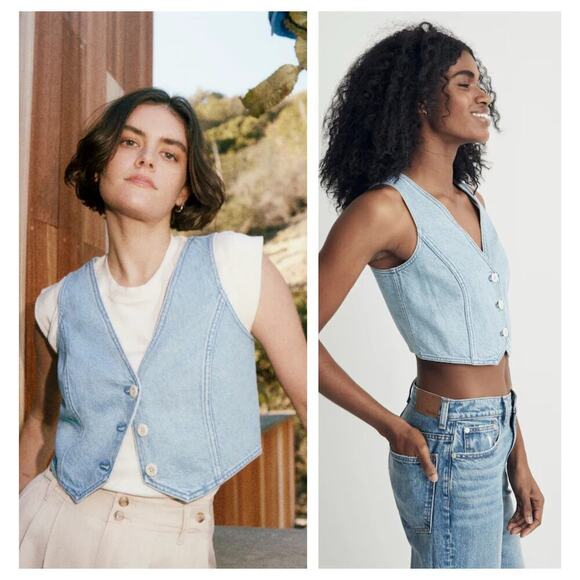 Madewell Cotton-Hemp Denim Katrina Crop Vest Top Size 14